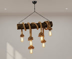 6-Light Natural Oak Branch and Rope Rustic Chandelier - Organic Homeartparis Design