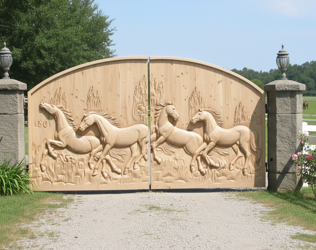Masterpiece Hand-Carved Solid Chestnut Grand Entrance Gate - 4.5 Meters Wide Luxury Exterior Door - Homeartparis production
