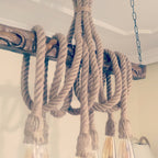 Hand Carved Mythological Snake Wood Chandelier with Jute Rope Vintage Beam Lighting Homeartparis production