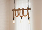 3-Light White Rope and Natural Wood Rustic Chandelier Homeartparis production
