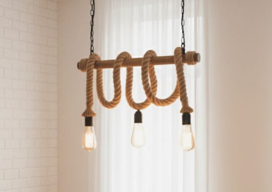 3-Light White Rope and Natural Wood Rustic Chandelier Homeartparis production