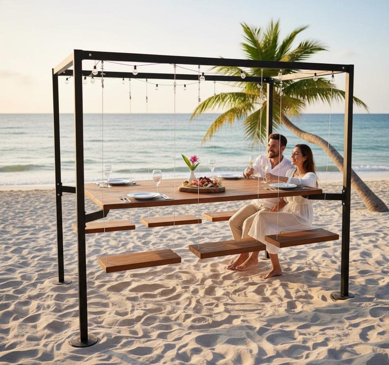Swing Table porch garden Dining Set - 1.3 Ton Capacity Heavy-Duty Metal Frame Commercial Furniture by home art paris