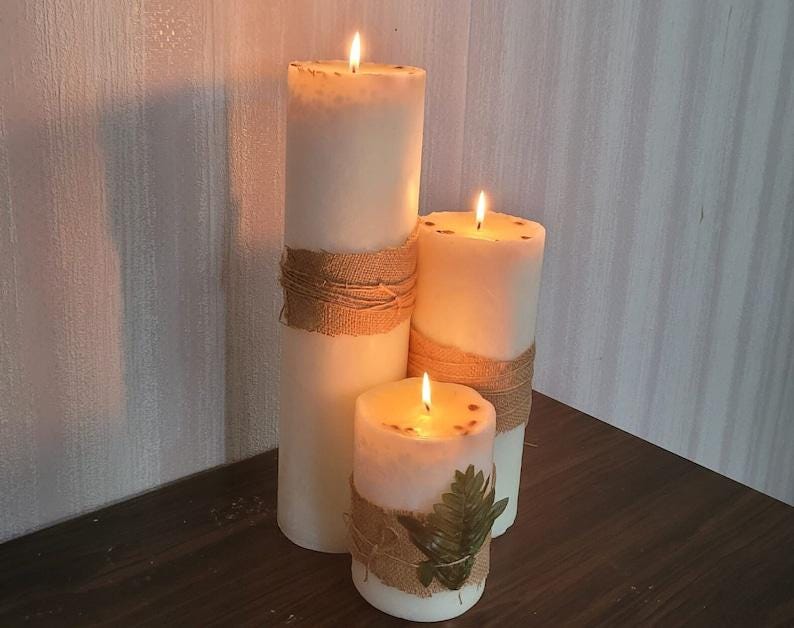 Large Tower Pillar Candle Set Rustic Mantle Decor Homeartparis production