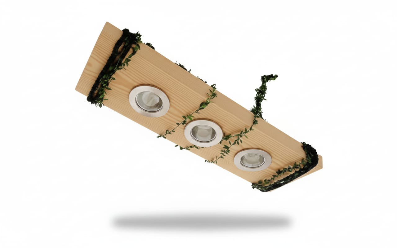 Wood LED Chandelier, Linear Light for Kitchen Island, 3-Spotlight Fixture, Minimalist Office Ceiling Lamp