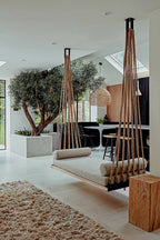 Artisan Handcrafted Spruce Wood Hanging Swing Bed - Indoor Outdoor Jute Rope Daybed - Homeartparis production