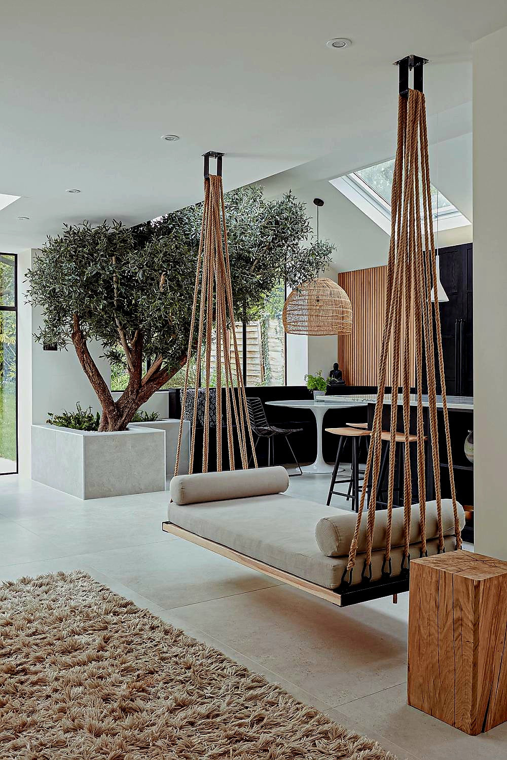 Artisan Handcrafted Spruce Wood Hanging Swing Bed - Indoor Outdoor Jute Rope Daybed - Homeartparis production