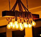 Rustic Wood Beam Chandelier with 10 Hanging Rope Sockets Vintage Industrial Light Homeartparis production