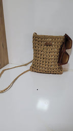 The Handmade Black Crochet Mini Shoulder Bag - Bohemian Knit Crossbody Purse with Faux Leather Details - Eco-Friendly Small Handbag for Daily Use