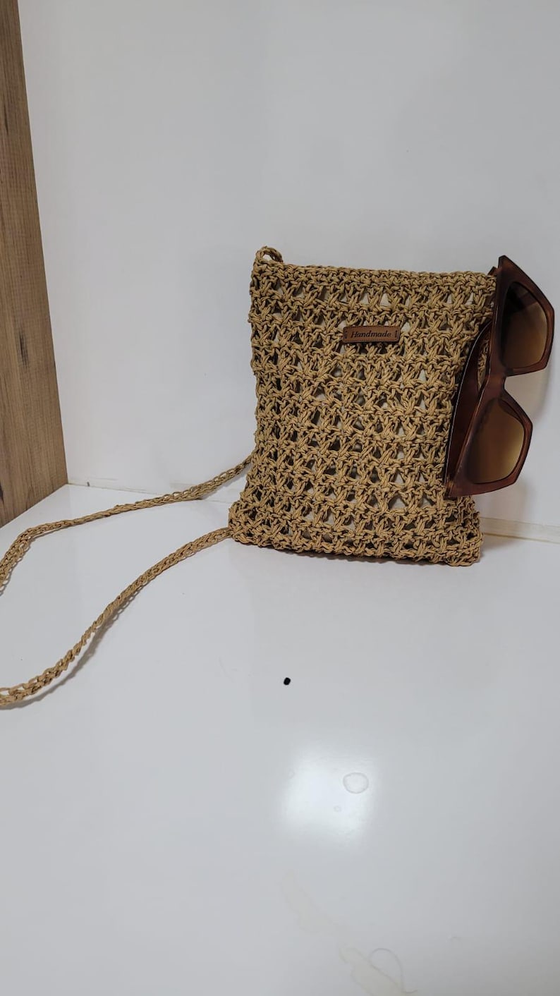 The Handmade Black Crochet Mini Shoulder Bag - Bohemian Knit Crossbody Purse with Faux Leather Details - Eco-Friendly Small Handbag for Daily Use