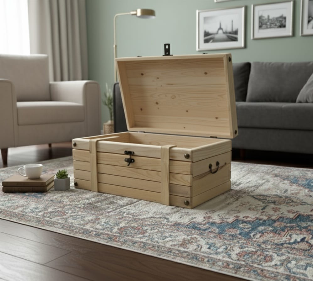 Solid Wood Coffee Table Chest, Handmade Storage Trunk Table, Rustic Pine Wood Chest, 2 Sizes, Multipurpose Living Room Furniture by homeartparis