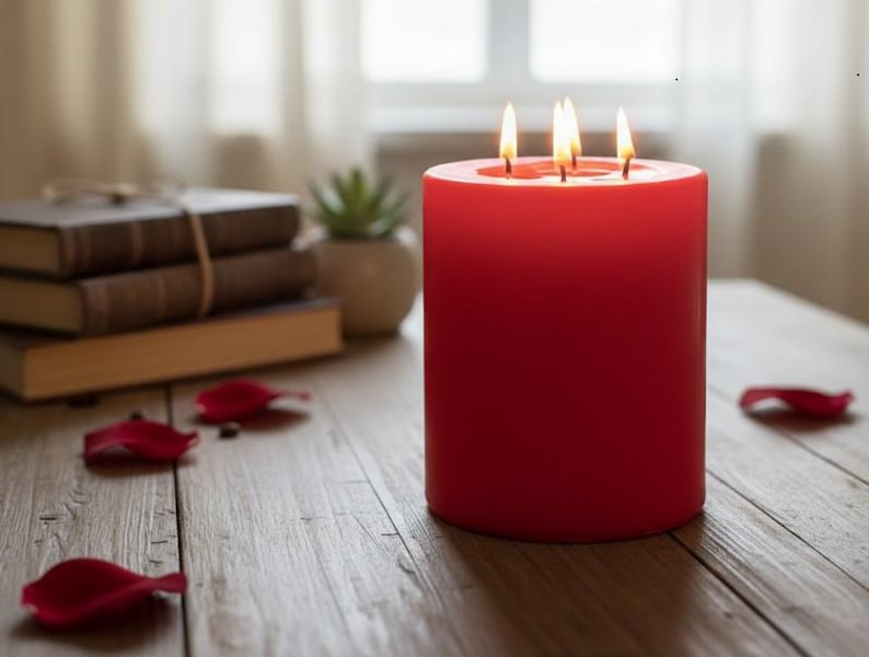 Customizable size red Pillar Candle Handmade Table Centerpiece Homeartparis production