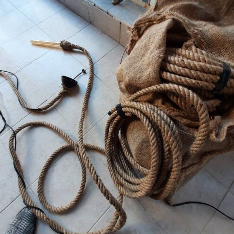 Grand 40-Arm Linear Jute Rope Chandelier - Extra Long Customizable Cascade Lighting - Homeartparis production