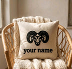 Zodiac Sign Punch Needle Pillow Case – Custom Name Linen Cushion Cover – Unique Astrology Gift