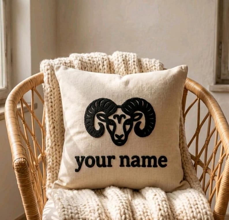 Zodiac Sign Punch Needle Pillow Case – Custom Name Linen Cushion Cover – Unique Astrology Gift