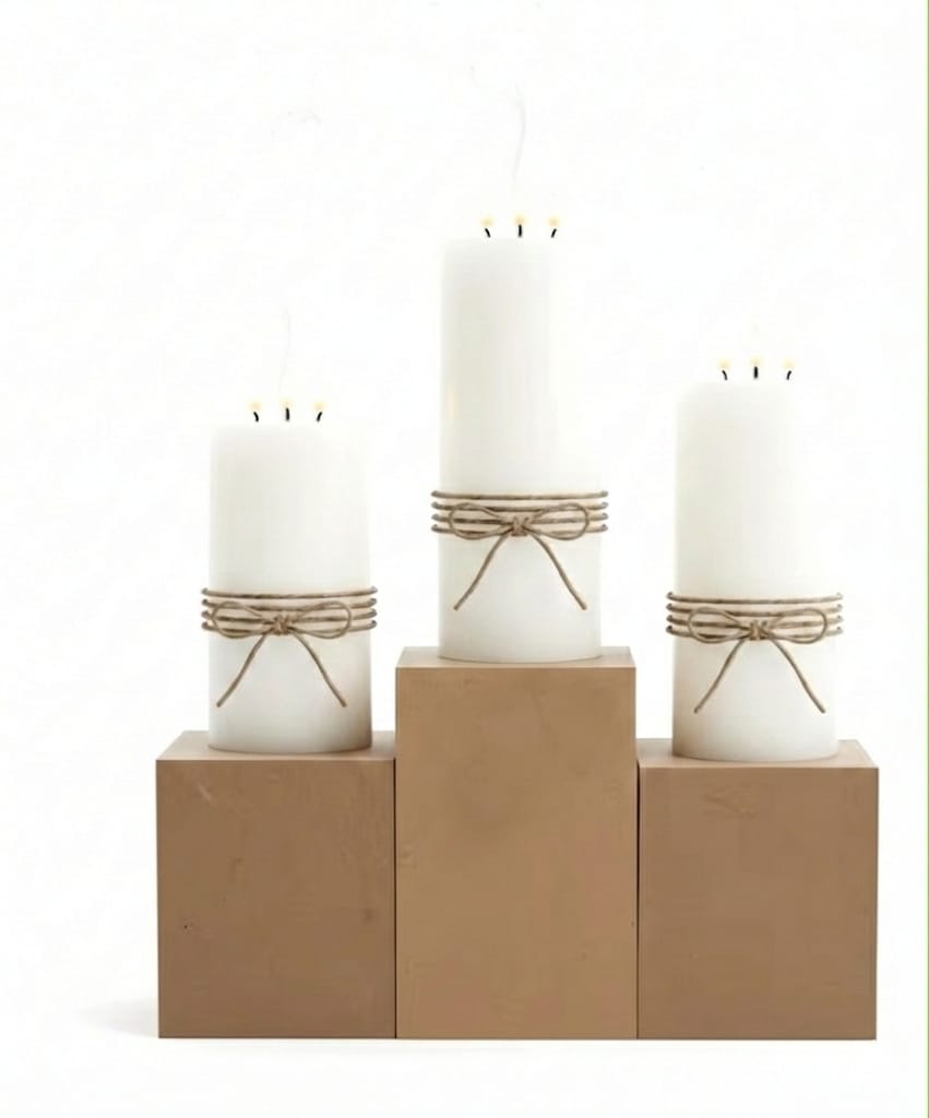 Set of 3 Giant Pillar Candles - 3-Wick Scented Luxury Candles with Custom Wooden Crate - Homeartparis production