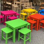 Vibrant Commercial Cafe Table Set, 4 Stools and 1 Table, Patio and Terrace Furniture, Customizable Wood, Suitable for Indoor/Outdoor Use> by homeartparis