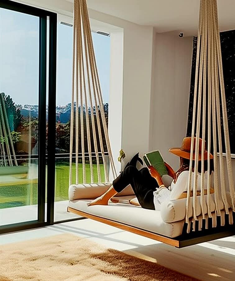 Artisan Handcrafted Spruce Wood Hanging Swing Bed - Indoor Outdoor Jute Rope Daybed - Homeartparis production