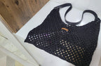 Home art paris Elegant Black Crochet Evening Bag - Designer Hand-Knitted Shoulder Bag by Seval Özsoy - Unique Formal Crossbody Purse with Vegan Leaher Strap