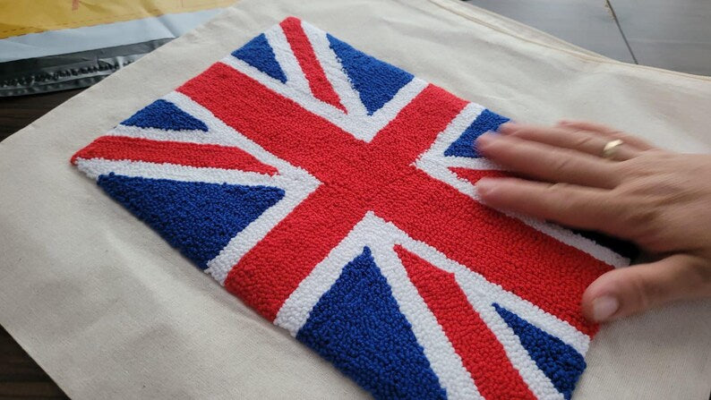 Homeartparis Punch Needle UK Flag Pillow - Handmade Union Jack Tufted Cushion by Seval Özsoy - Patriotic British Decor - Available as Cover Only or with Filling