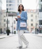 Chalk White Crochet Crossbody Bag - Handmade Popcorn Stitch Purse by Seval Özsoy - Soft T-Shirt Yarn Mini Bag - Unique Designer Gift