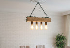 Minimalist Wood Beam Chandelier, Scandinavian Style Pendant, Modern Farmhouse Kitchen Island Lighting