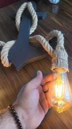 Handcrafted Wooden Anchor Pendant Light - Nautical Dual-Rope Chandelier with Adjustable Hanging Height
