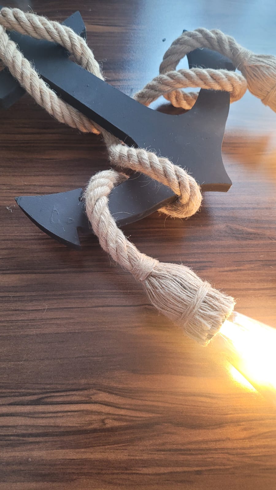 Handcrafted Wooden Anchor Pendant Light - Nautical Dual-Rope Chandelier with Adjustable Hanging Height