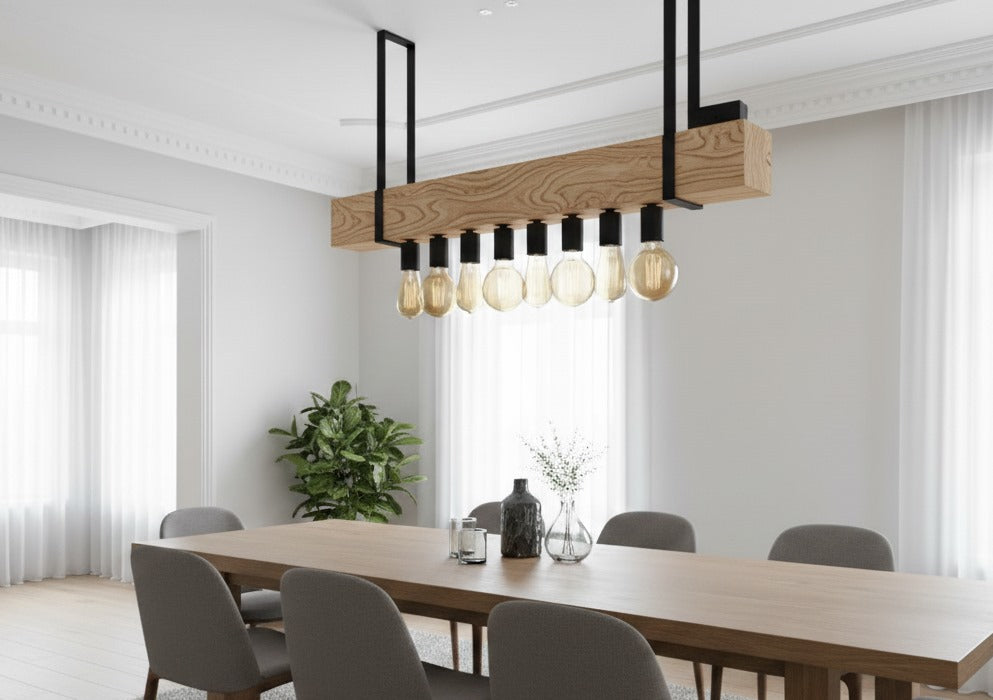 Wood Beam and Rope Chandelier 8-Light Industrial Pendant Homeartparis production