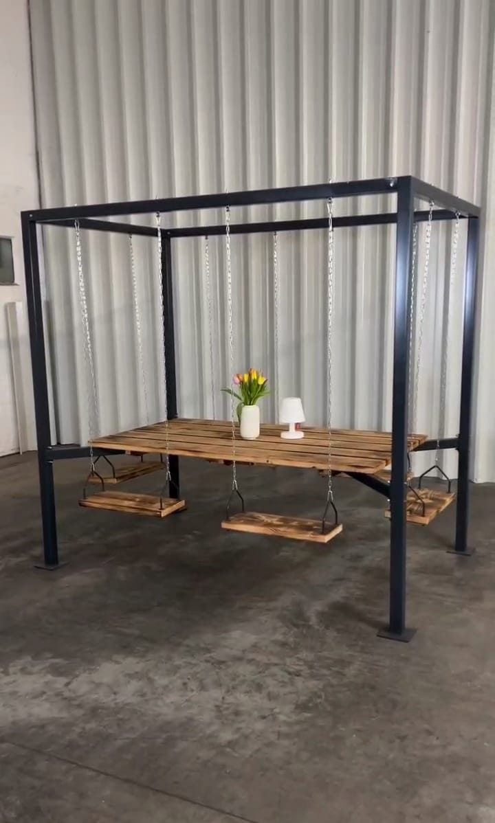 The Swing Table porch garden Dining Set - 1.3 Ton Capacity Heavy-Duty Metal Frame Commercial Furniture by home art paris