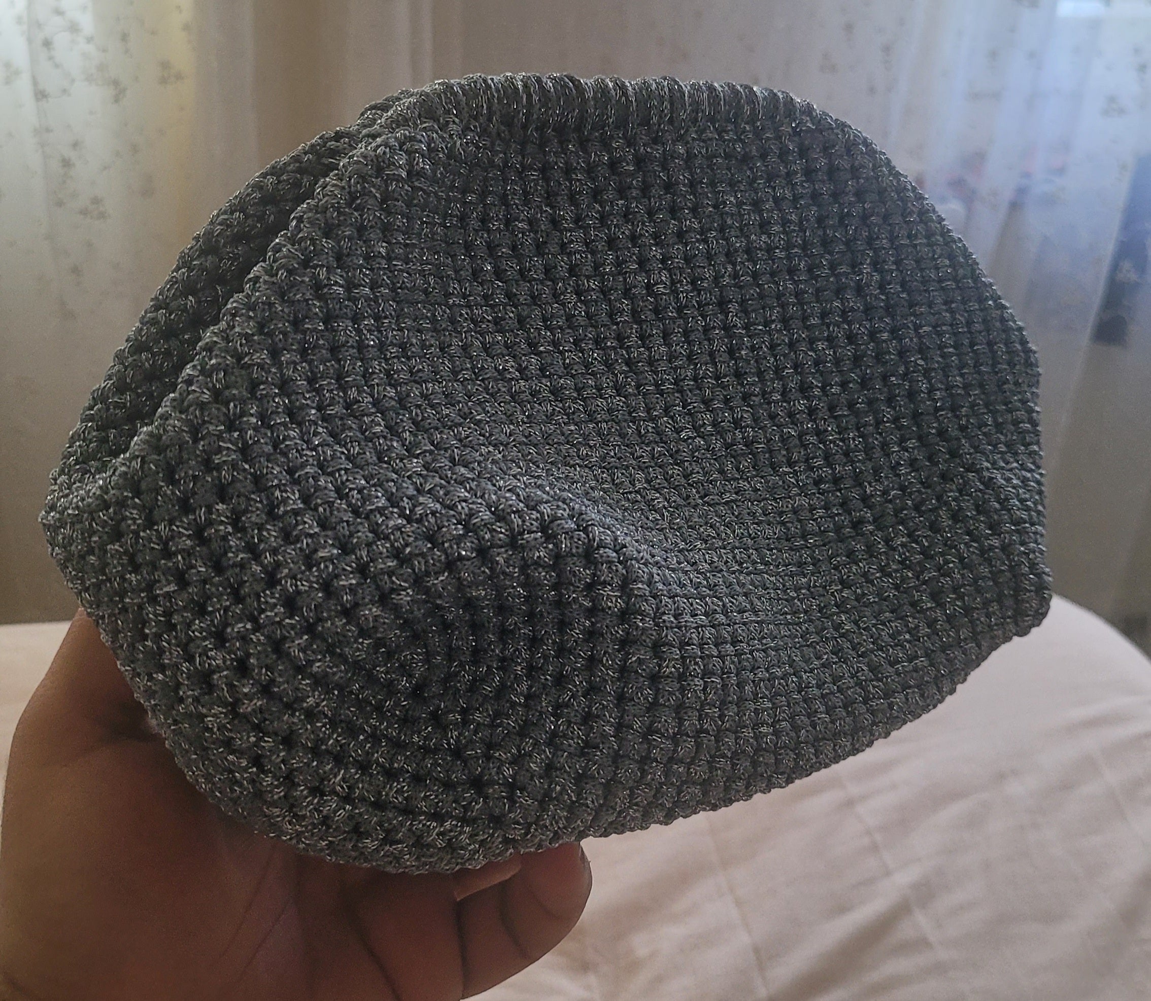 The Homeartparis Sparkly Grey Crochet Clutch - Handmade Silver Glitter Evening Bag by Seval Özsoy - Luxury Party Purse with Metal Frame - Elegant Occasion Gift