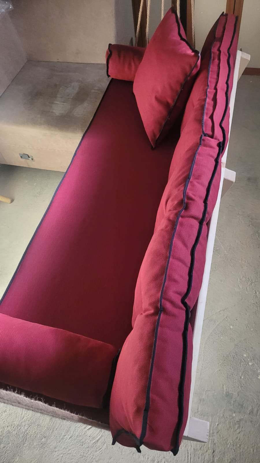 Red Wood Hanging Sofa Minimalist Indoor Couch Homeartparis production, swing bed