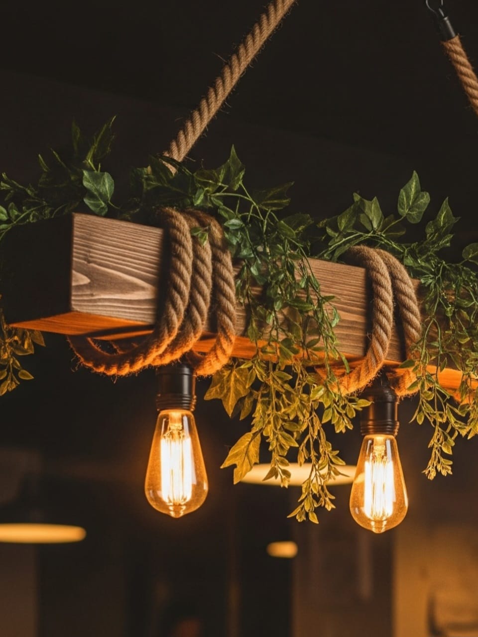 Rustic Wood Beam Chandelier, Scandinavian Style Pendant, Modern Farmhouse Kitchen Island Lighting