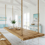 Solid Wood Ceiling Hanging Table, Rustic Jute Rope Floating Dining Table Homeartparis production