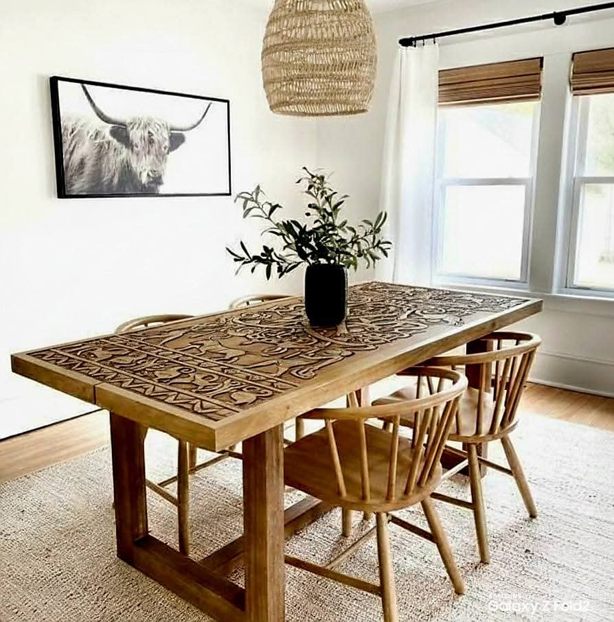 Hand-Carved & Wood-Burned Rustic Spruce Dining Table - Homeartparis production
Important Note: Free Worldwide Shipping & Secure Delivery!