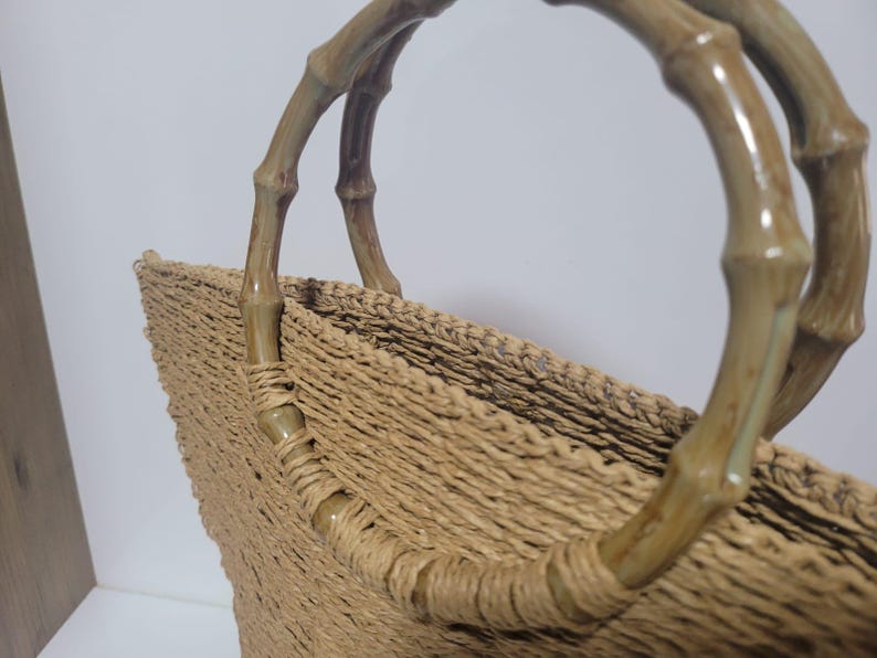 The Homeartparis Oversized Straw Tote Bag - Handmade Raffia Beach Bag by Seval Özsoy - Large Summer Vacation Bag with Bamboo-Look Handles - Chic Bohemian Gifts