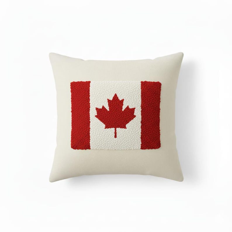 Homeartparis Punch Needle Canadian Flag Pillow - Handmade Maple Leaf Cushion by Seval Özsoy - Unique Patriotic Decor - Available as Cover or with Insert