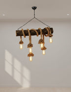 6-Light Natural Oak Branch and Rope Rustic Chandelier - Organic Homeartparis Design