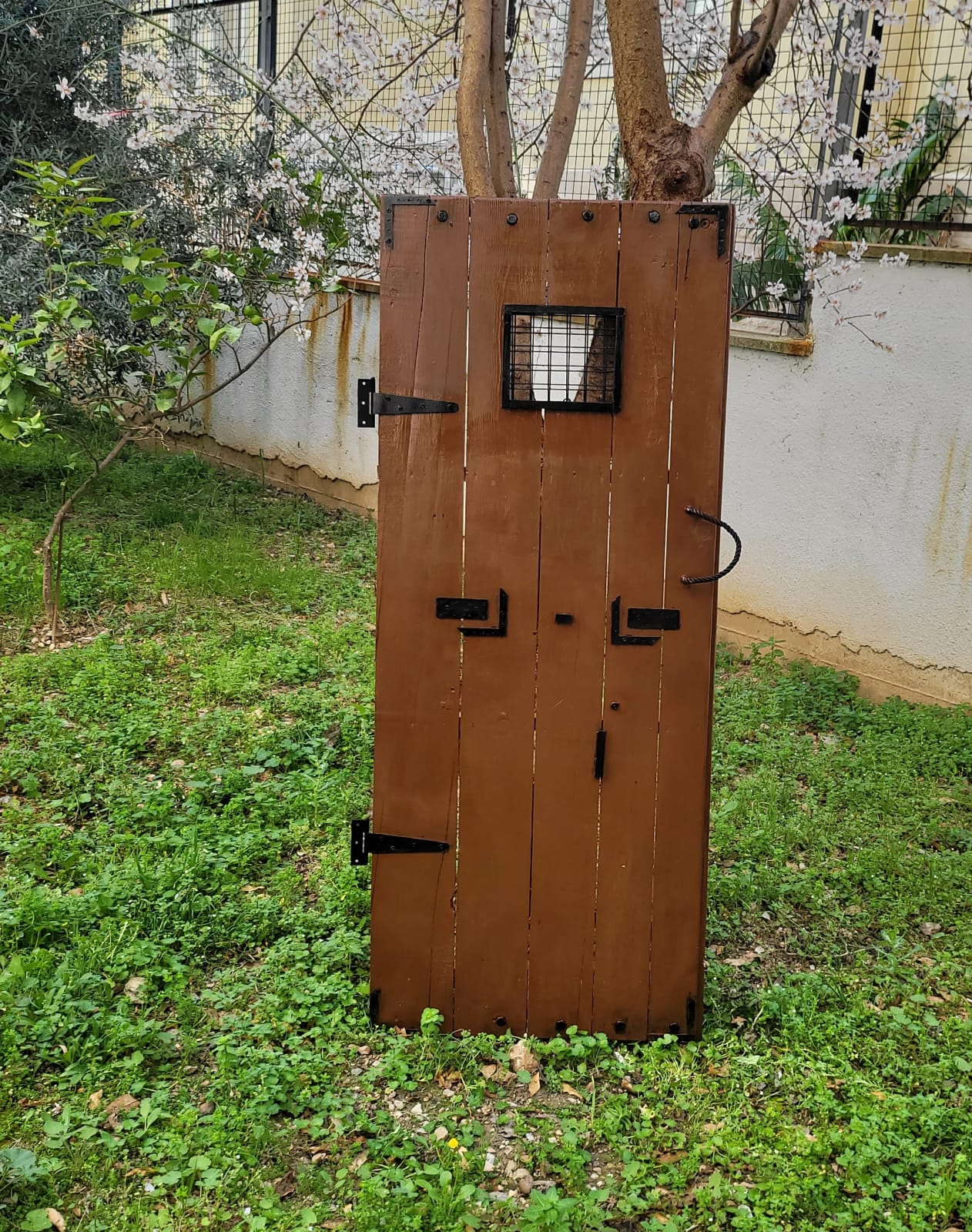 Handmade Vintage Rustic Wooden Door, Farmhouse Style Interior Door with Mesh Window Homeartparis production