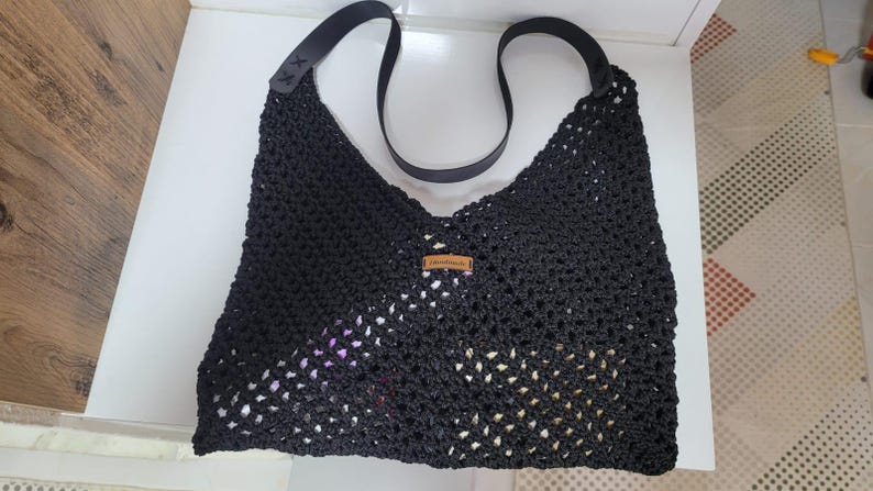 Homeartparis Crochet Bag - Handmade Multi-Way Handbag by Seval Özsoy - Modern Black Shoulder Bag - Versatile Artisan Gift for Her