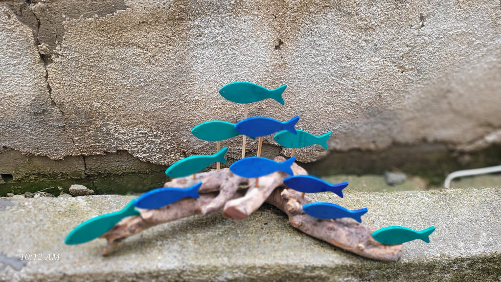 Large Driftwood Fish School Wall Art, Handmade Coastal Wood Branch Decor Homeartparis production