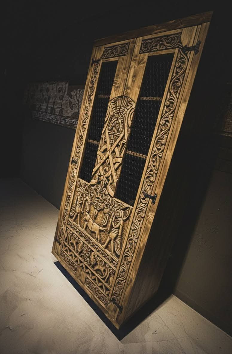 Hand-Carved & Wood-Burned Rustic Spruce Wood Cabinet - Homeartparis production
Important Note: Free Worldwide Shipping & Secure Delivery!