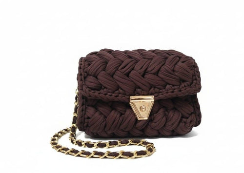 Brown Popcorn Stitch Crossbody Bag - Designer Knit Shoulder Bag by Seval Özsoy - Unique Limited Edition Boho Purse - Special Gift for Her