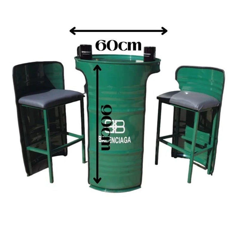 Industrial Metal Barrel Bistro Set | Custom Color Bar Table & Chairs Homeartparis