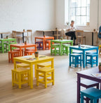 Vibrant Commercial Cafe Table Set, 4 Stools and 1 Table, Patio and Terrace Furniture, Customizable Wood, Suitable for Indoor/Outdoor Use> by homeartparis