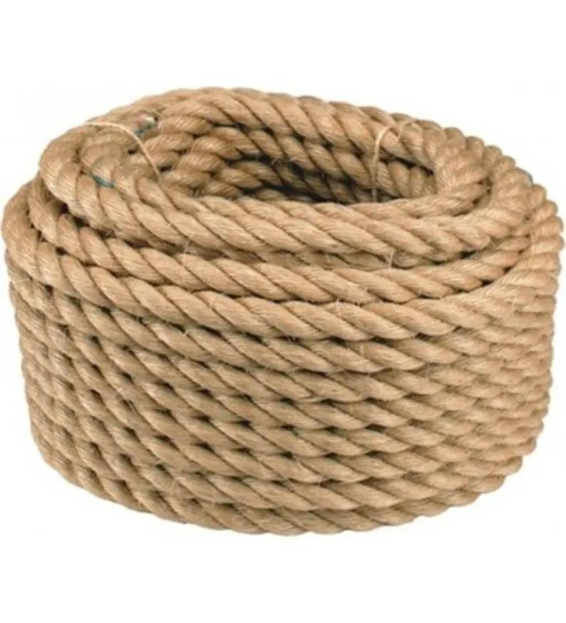 The Natural Jute Rope Handrail Kit (5m Rope + 5 Brackets), Rustic Stair Railing, Wall Mount Banister Coastal Farmhouse
