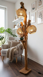 Natural Tree Branch Floor Lamp with 3 Rope Shades Homeartparis production