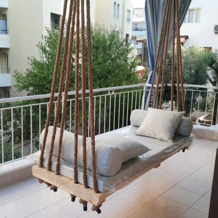 Handcrafted Massive Wood Hammock-Style Hanging Swing - 140 cm - Homeartparis production