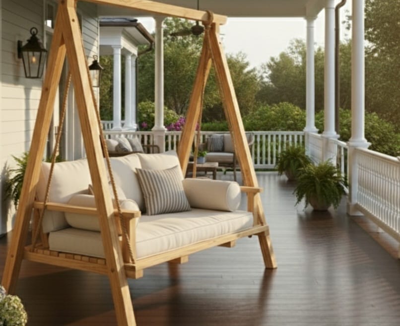 Homeartparis Handcrafted Solid Spruce Pine A-Frame Garden Swing - 2 Seater Luxury Daybed