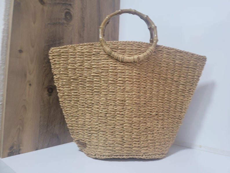 The Homeartparis Oversized Straw Tote Bag - Handmade Raffia Beach Bag by Seval Özsoy - Large Summer Vacation Bag with Bamboo-Look Handles - Chic Bohemian Gifts