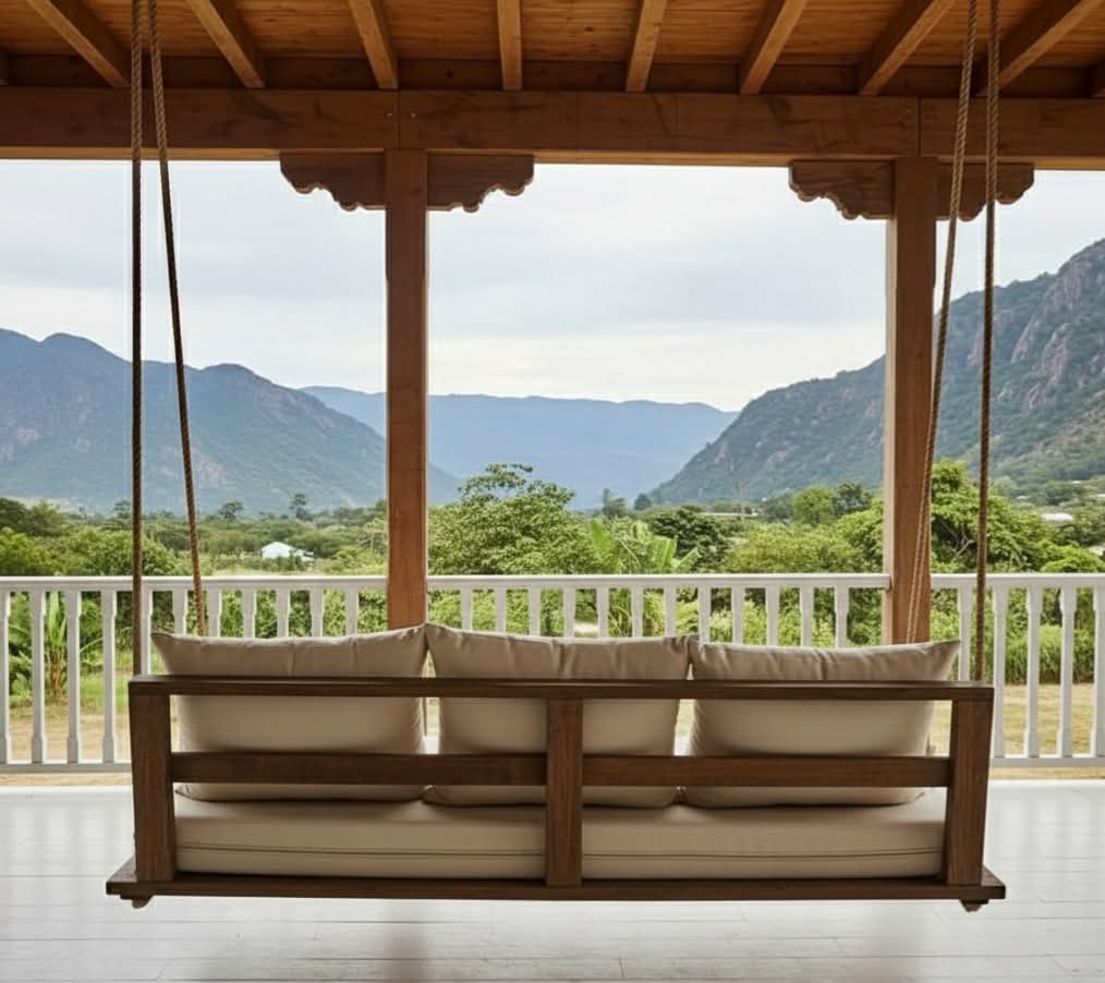 Mountain Lodge Porch Swing - Rustic Hanging Sofa & Cabin Style Pine Wood Lounge